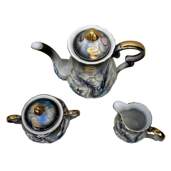 Vintage FW Woolworth Co Ucagco Dragonware Teapot Creamer and Sugar - Picture 7 of 13